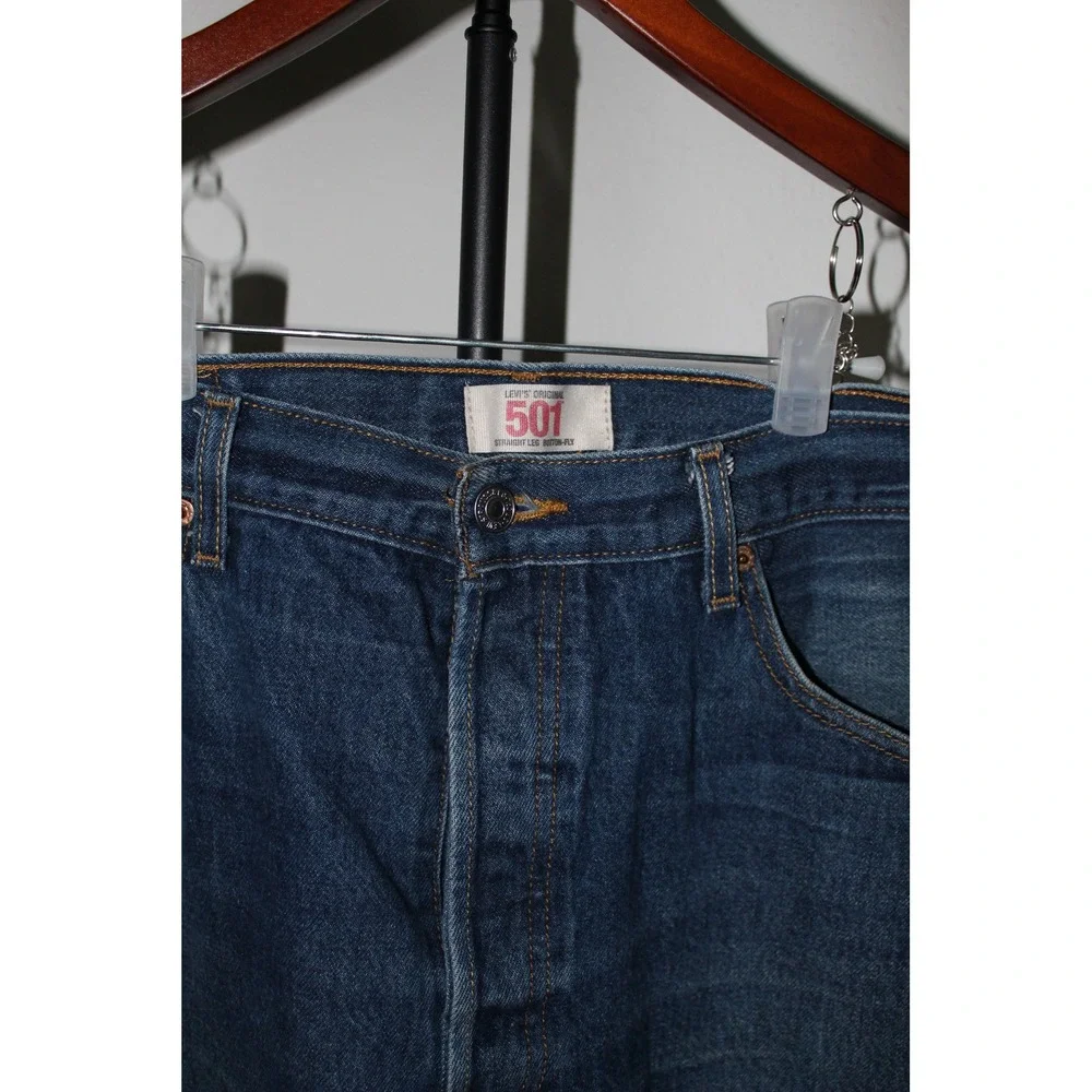 VTG Levi's 501 Mens Straight Leg Button Fly Dark Wash Blue Denim Jeans W36 L32